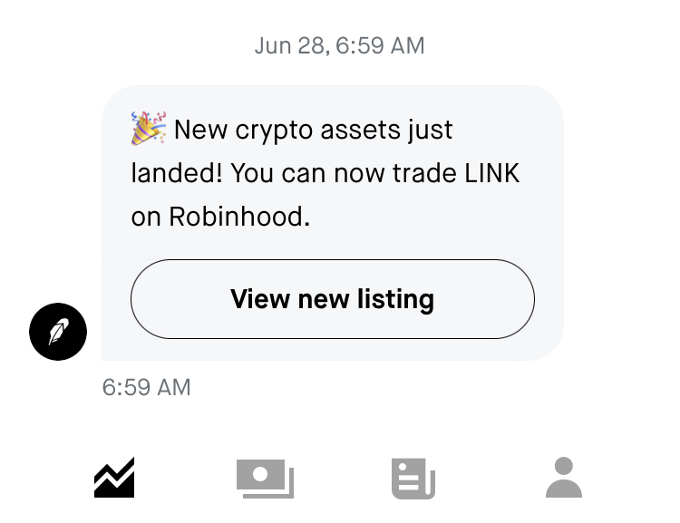 Screengrab of the message Robinhood sent its users.